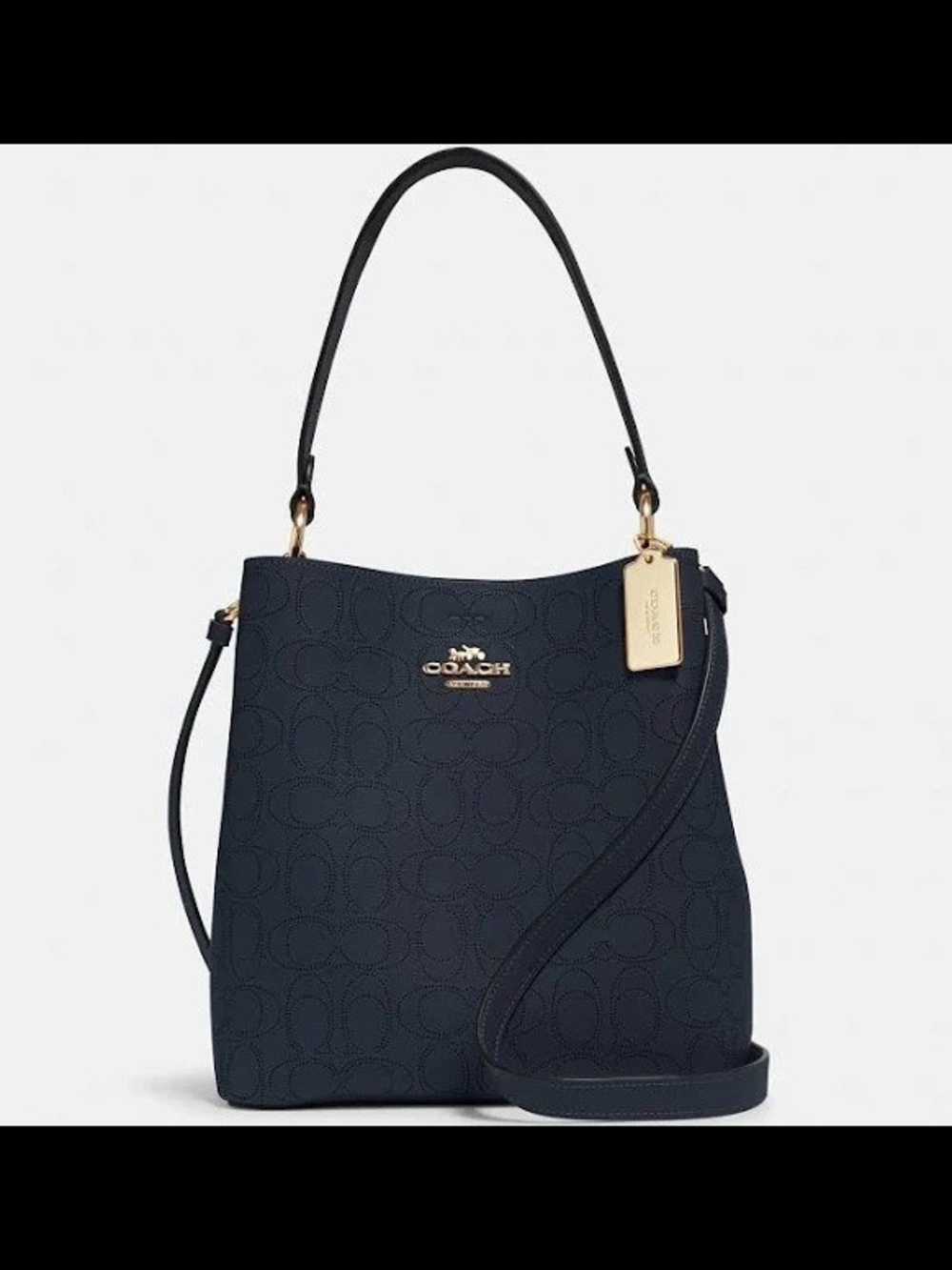 RARE Like NEW Coach Town Bucket Bag In Navy Perforated Signature Leather